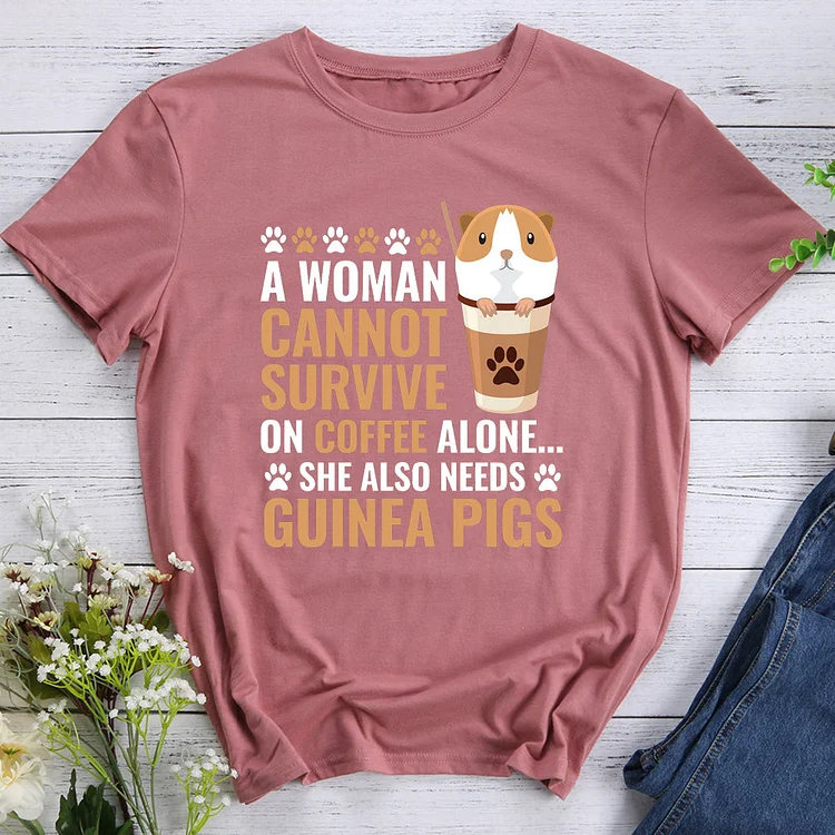 ANB - A Woman Cant Survive On Coffee Alone Guinea Pig Funny Cute Guinea Pigs T-shirt Tee -604554