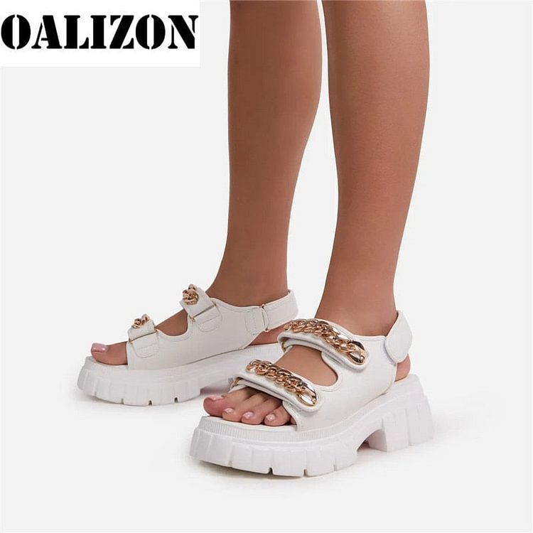 Women's Chain Open Toe Sandals Shoes Summer 2021 Lady Women Flat Platform Mid Heels Flange Bottom Casual Gladiator Sandals Shoes