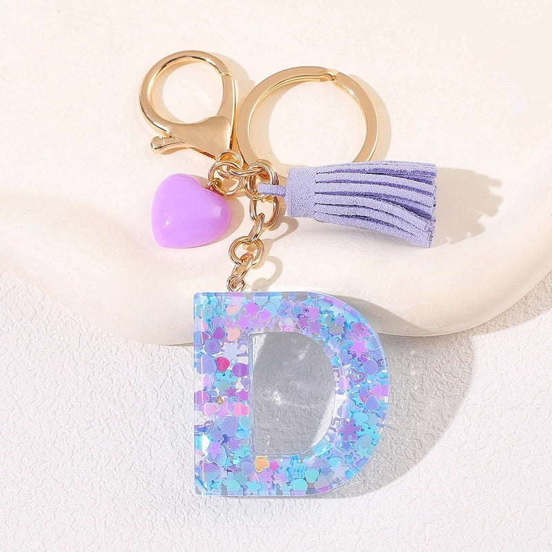 New Women’s Purple Love Tassel 26 Letter Keychain Cute Car Key Chain Couple Backpack Jewelry