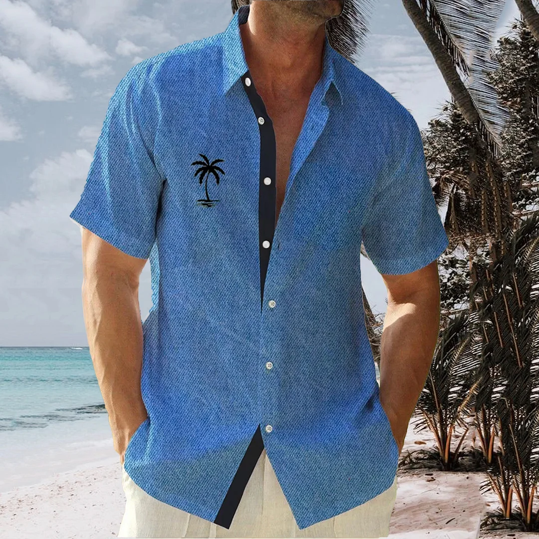 Fake Denim Print Short Sleeve Shirt