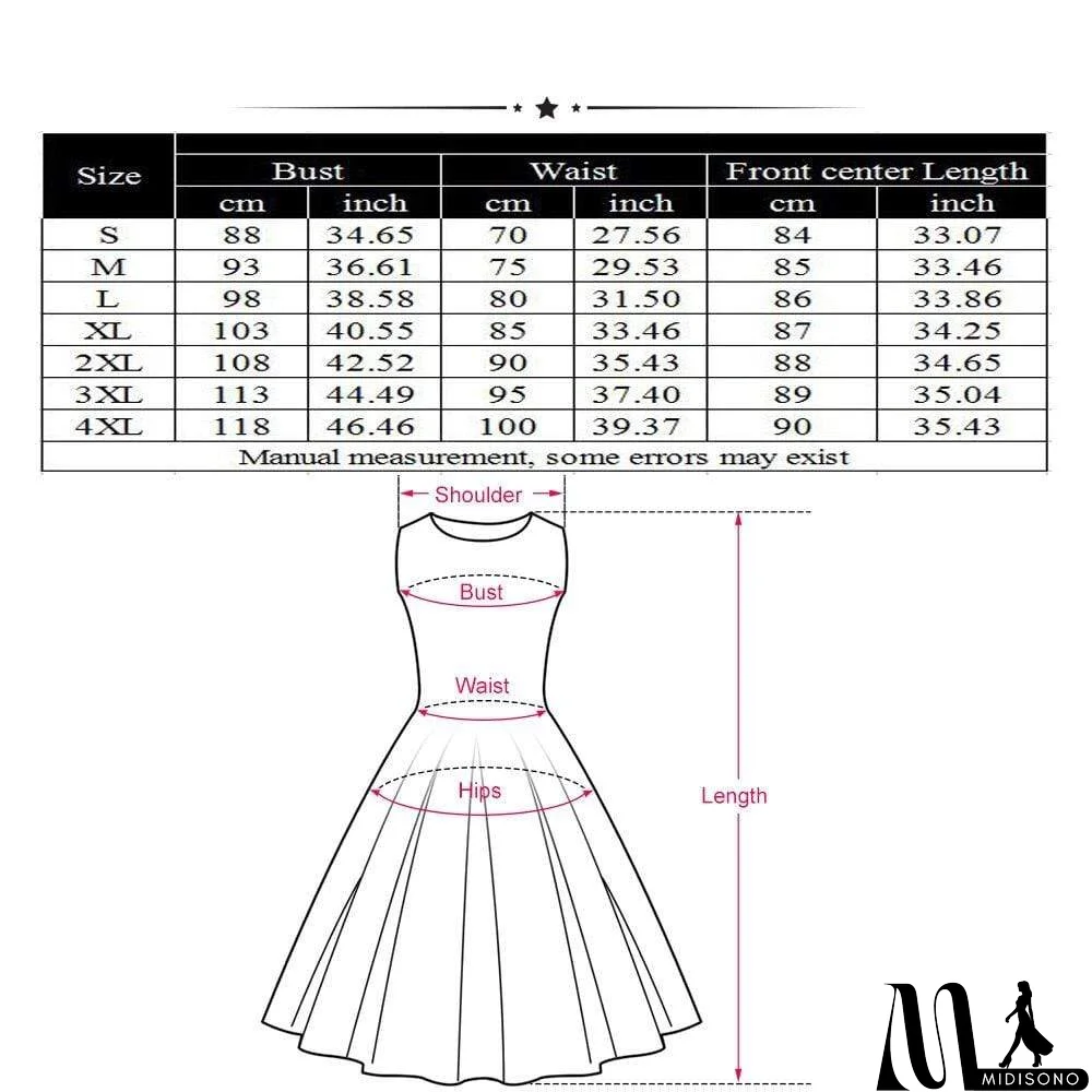 MidiSono - Dot Print Vrouwen Zomer Party Dress Hoge Taille Vintage A-lijn jurk