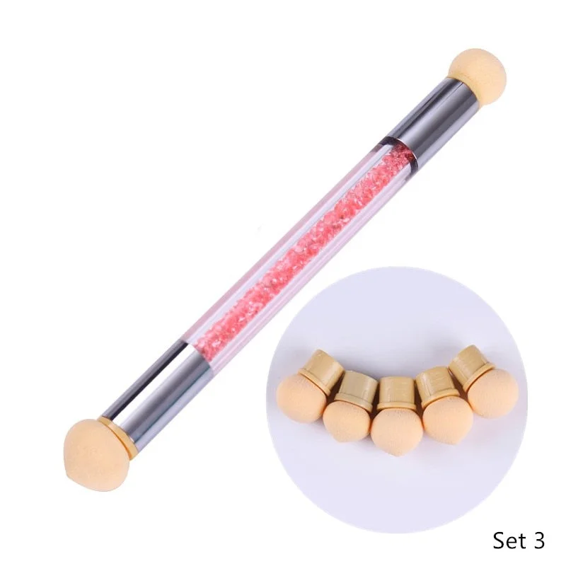 1 Pc Double-ended Gradient Shading Pen Dotting Brush Sponge Head Rhinestone Handle Nail Art Brush Nail Art Painting Tool-Nail Inspo
