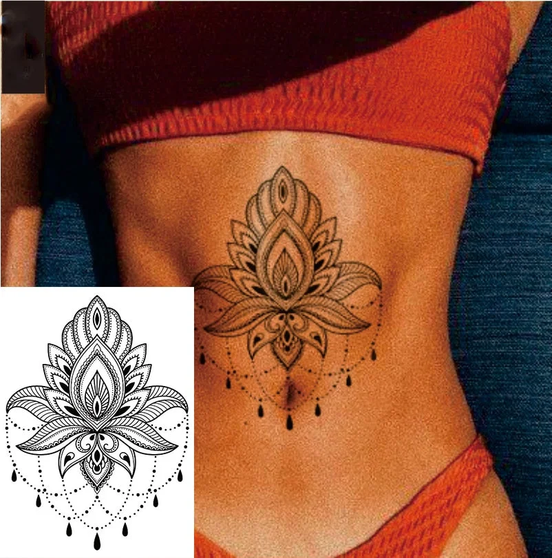 1 PIECE Waist or Body Big Henna Style Lotus Flower Waterproof Temporary Tattoo Body Art Sexy Waist Fake Tatoo