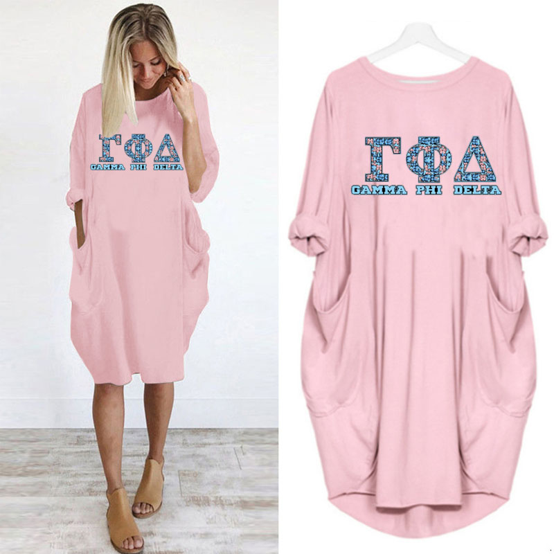 Simple Casual Loose Pocket Long Sleeve Dress