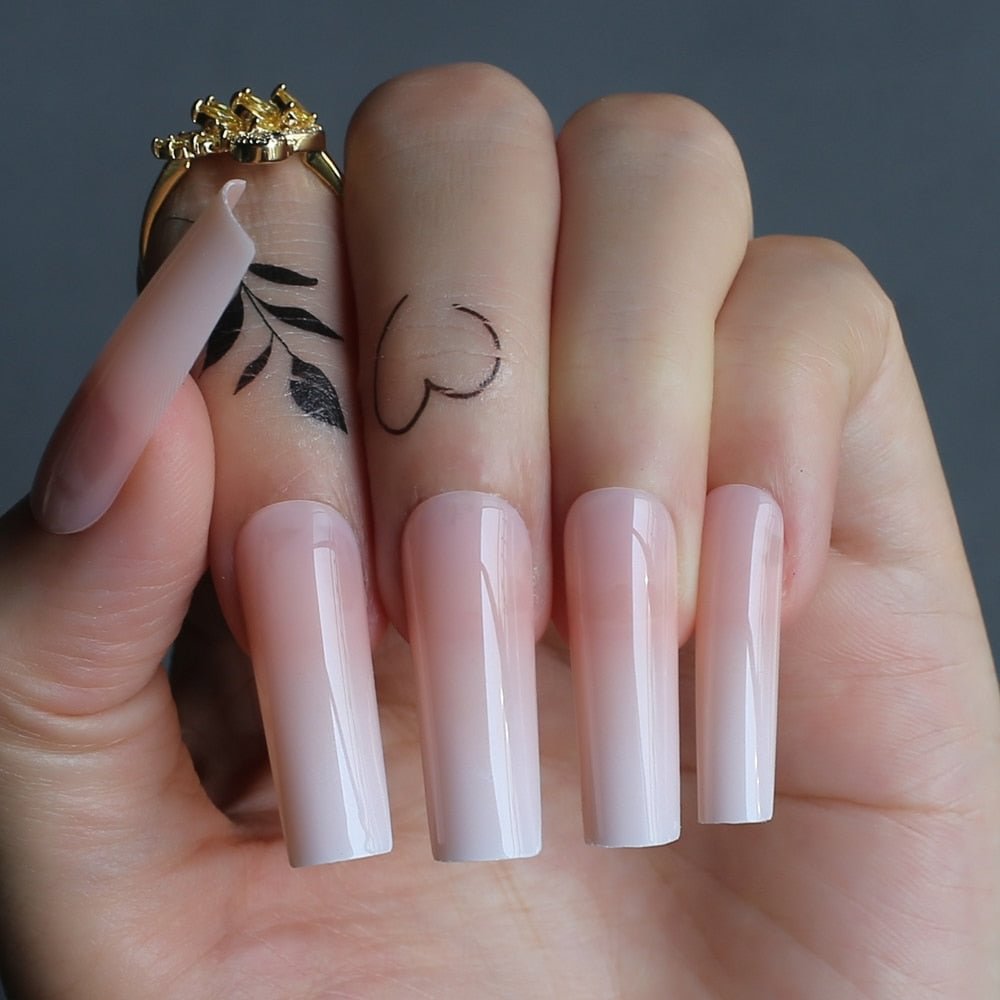 Luxury gel ombre Super long rectangl Acrylic nails nude salon fake nails ballet glossy reuse trapezoid Baby Boomer Gradient