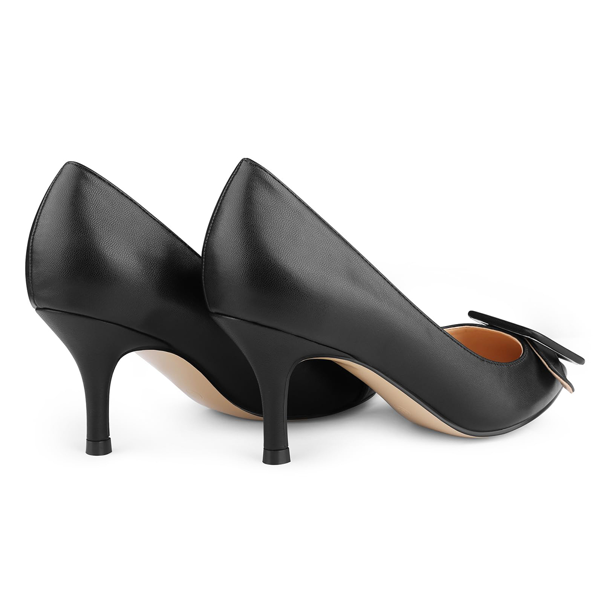 60mm Pointed Toe Square Buckle Decoration Kitten Heels Daily Pumps for Women Matte-MERUMOTE