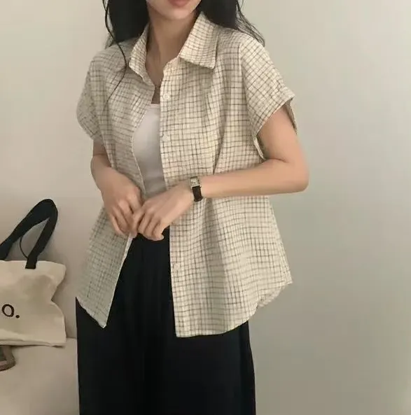 Women's Plaid Collared Sleeveless Button Down Shirt