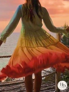 Dresses Deep V Neck Gradient Long Sleeve Irregular Dress for Women