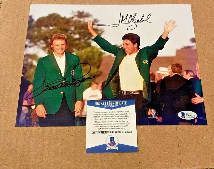 BERNHARD LANGER-JOSE MARIA OLAZABAL SIGNED 1994 MASTERS 8X10 Photo Poster painting BECKETT CERT