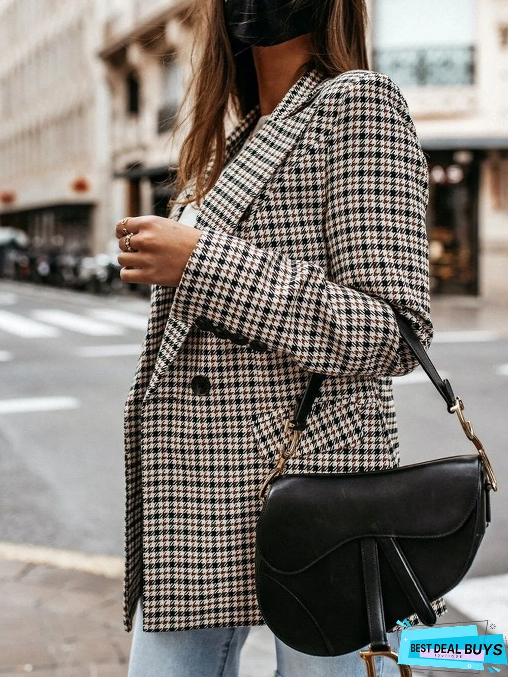 Checkered/Plaid Shift Long Sleeve Outerwear