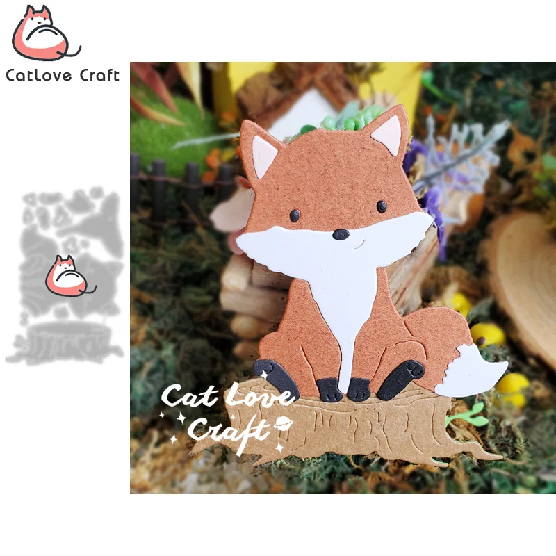 Oocharger Fox sitting on stake Metal Cutting Dies Scrapbooking Stencil Die Cuts Card Making DIY Craft Embossing New Dies For 2024