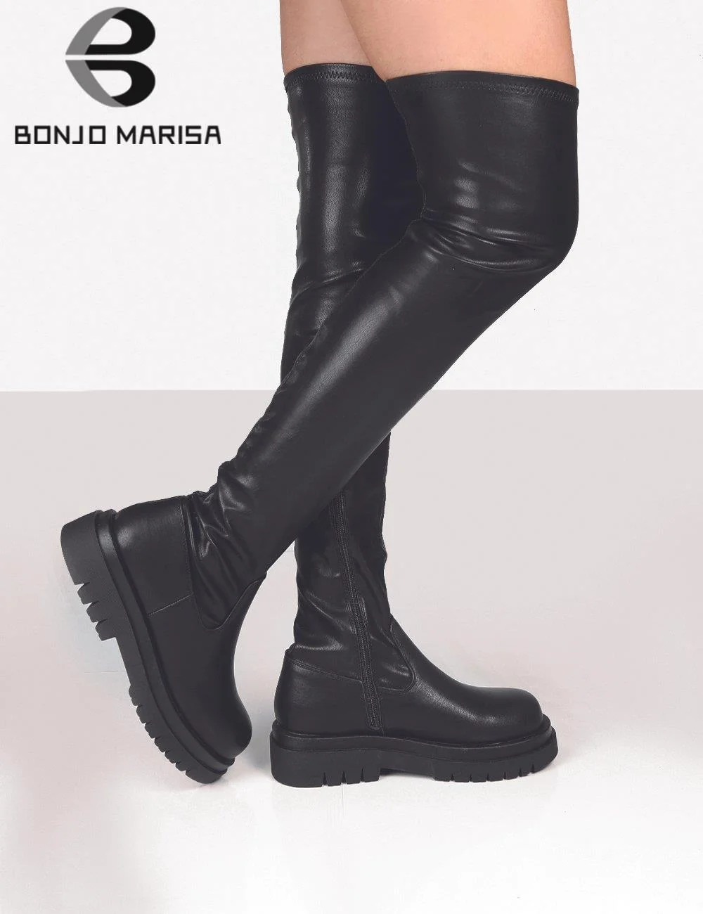 Brand ZA Platform Chunky Heel Zipper Ladies Thigh High Boots Fashion Comfy Black Design Casual Over The Knee Boots For Women