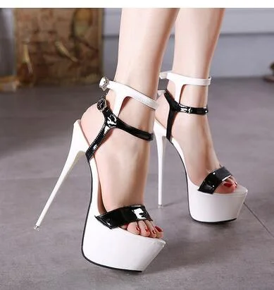 Aneikeh New 2021 Summer Fashion Sandals Sexy Open Toe 16CM High Heels Party Dress Wedding Nightclub Women Shoes Black Red 45 46