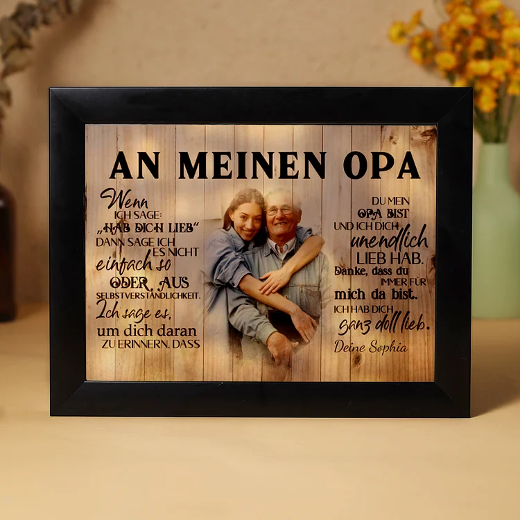 Kettenmachen An meinen Opa - Personalisierte Text & Foto Holzrahmen Bilderrahmen