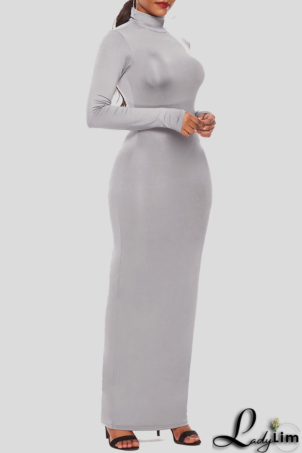 Black Fashion Casual Solid Basic Turtleneck Long Sleeve Dresses