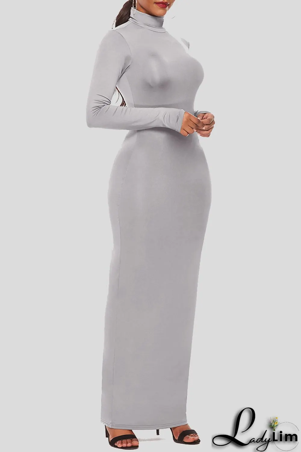 Black Fashion Casual Solid Basic Turtleneck Long Sleeve Dresses