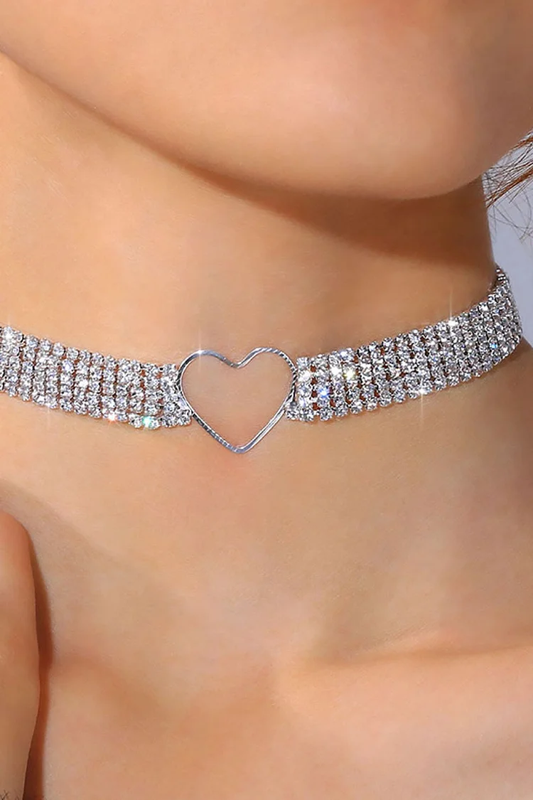 Heart Alloy Rhinestone Double-Layered Necklace