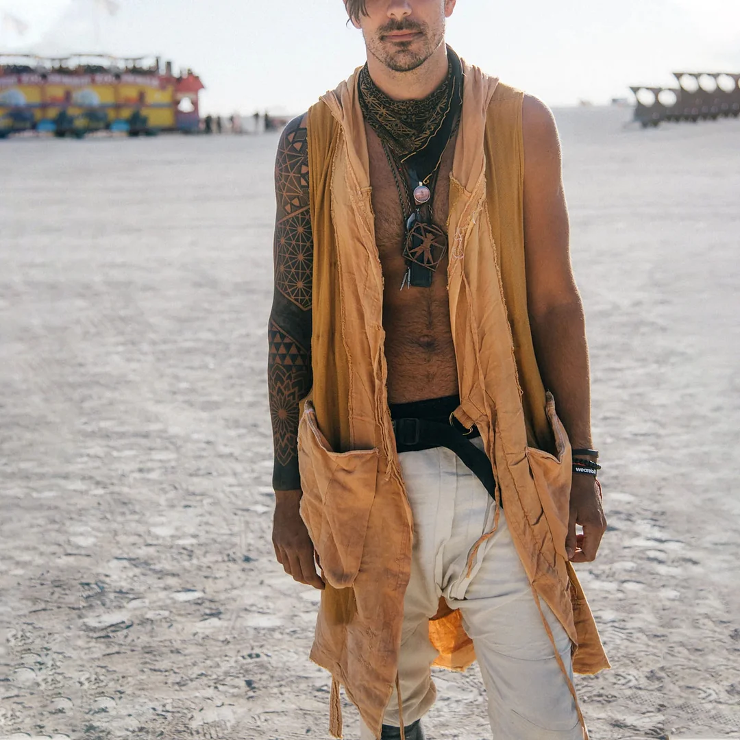 Linen Sleeveless Hooded Kimono-inspireuse