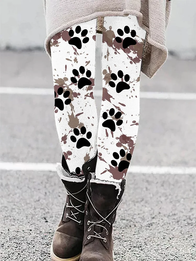 Lovely Muddy Paws Print Casual Leggings