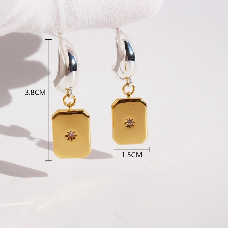 1 Pair Hip-Hop Streetwear Cool Style Geometric Moon Inlay Brass Zircon 24K Gold Plated Drop Earrings