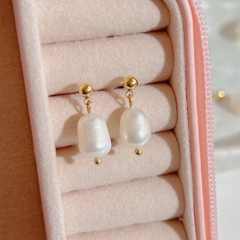 1 Pair Fashion Geometric Plating 304 Stainless Steel Freshwater Pearl 16K Gold Plated White Gold Plated Gold Plated Drop Earrings