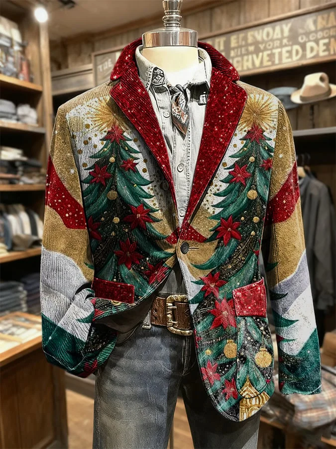 Men's Retro Christmas Print Casual Blazer 