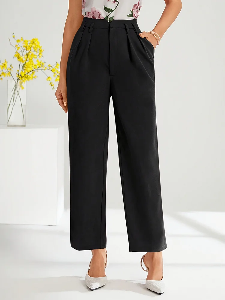 Women's Elegant Solid Color Trousers - Versatile Office & Casual Pants With High-Waisted Waistband, Machine Washable, All-Season Comfort, Non-Stretch Fabric For Professional & Casual Attire, Comfortable Fashion, Nontransparent Fabric