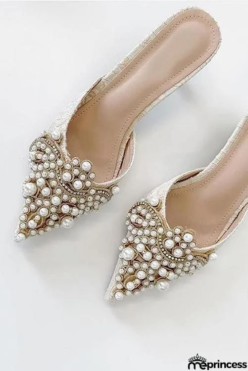 Pearl Lace High Heel Mules