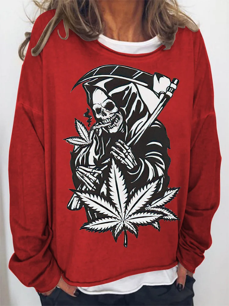 Women's Loose Halloween Grim Reaper Art T-Shirt