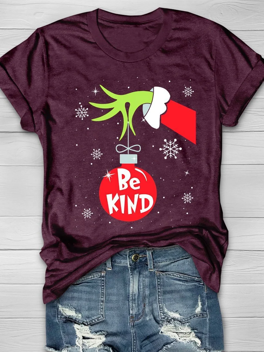 Be Kind Christmas Print Short Sleeve T-shirt