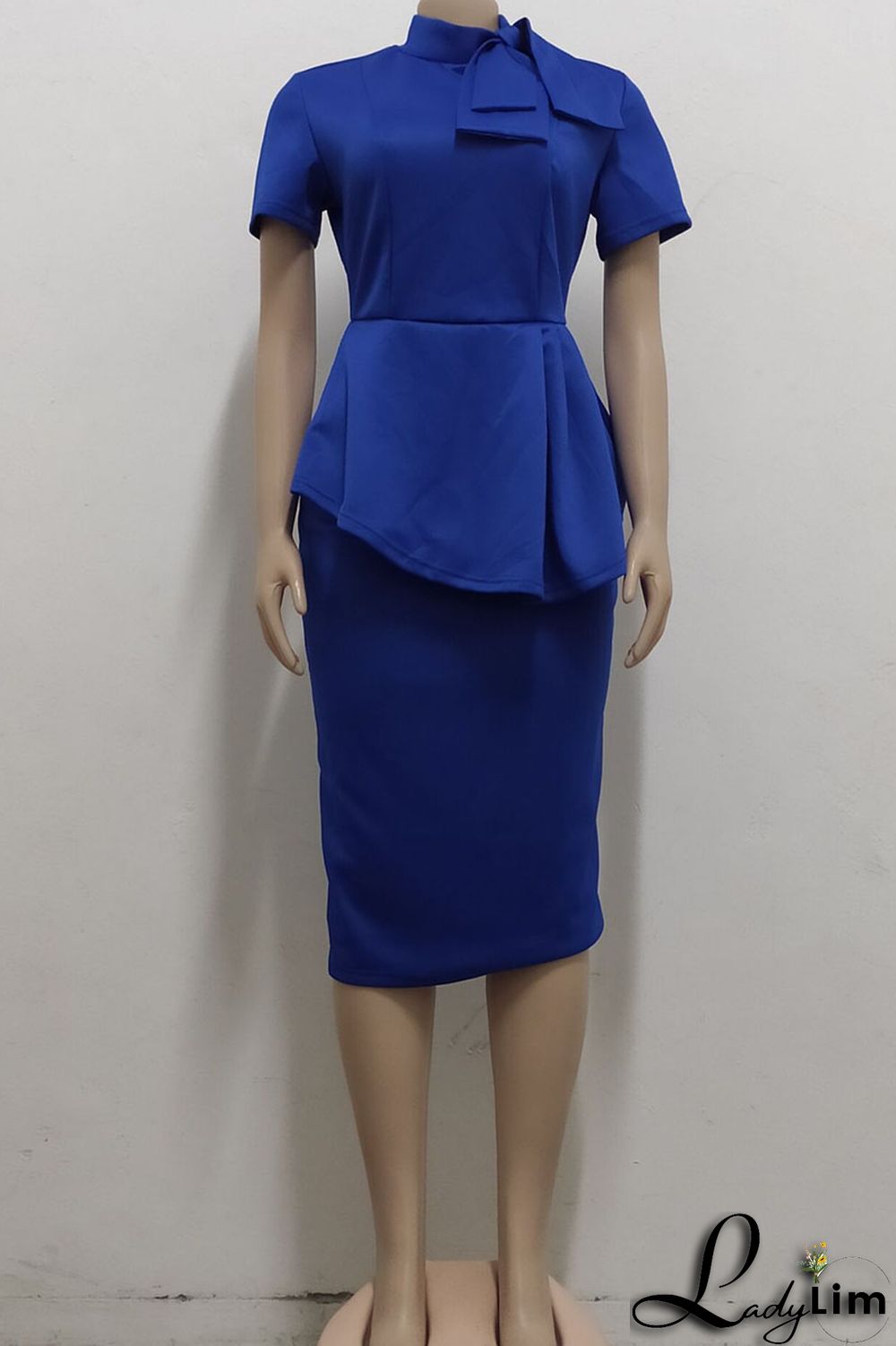 Coral Powder Casual Solid Patchwork Asymmetrical With Bow O Neck One Step Skirt Dresses