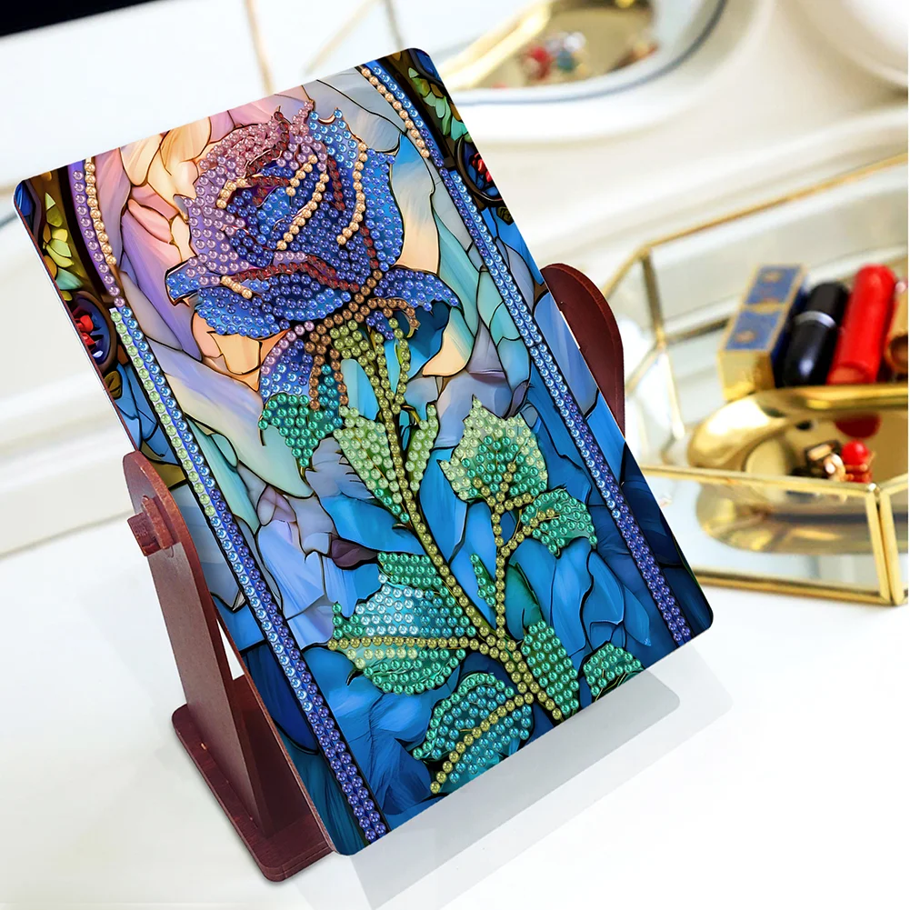 Blue Roses Special Shape Diamond Painting Mirror Table Top Diamond Mirror Kit