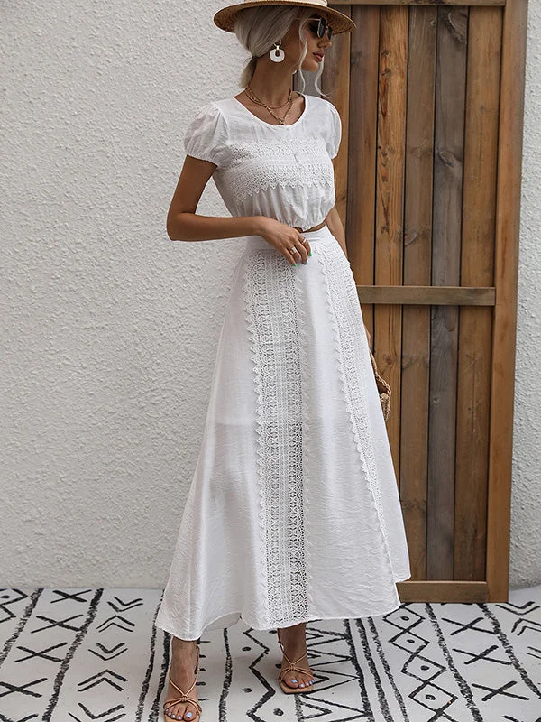 Bohemia A-Line Solid Color Round-Neck Two Pieces Set
