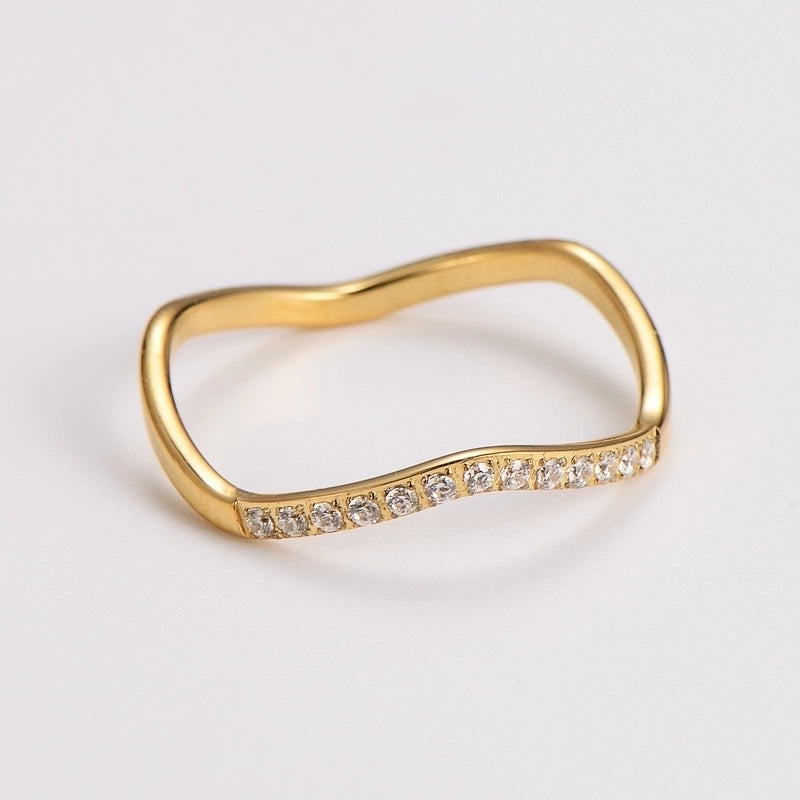 Elegant Basic Classic Style Waves 304 Stainless Steel Rhinestones 18K Gold Plated Rose Gold Plated Inlay Rings