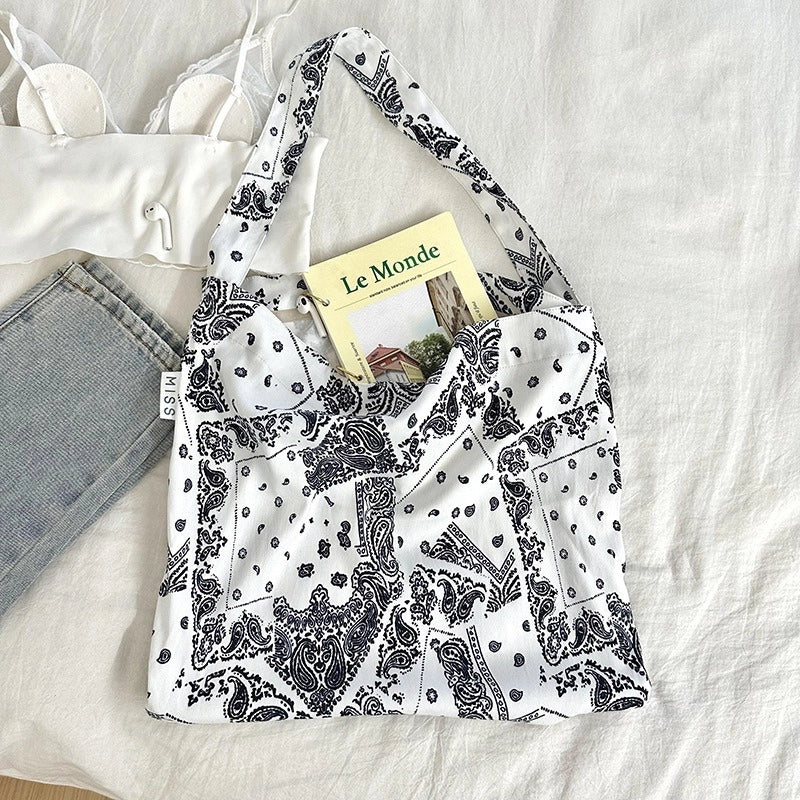 Niche Canvas Bag For Women 2024 New Summer Korean Style Design Sense High Quality Artistic Floral Canvas Bag