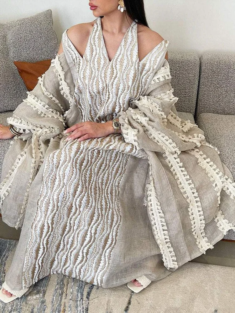 Knitted Neckband Tassel Kaftan