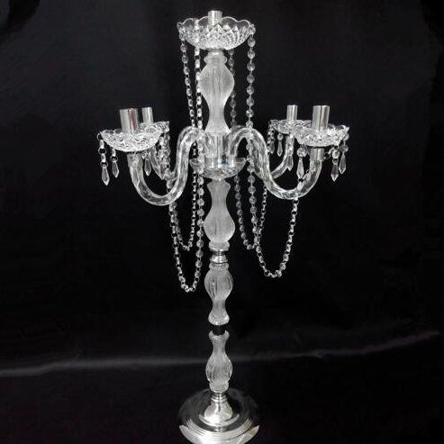 5-Arms Acrylic Wedding Candelabras with Crystal Pendants 