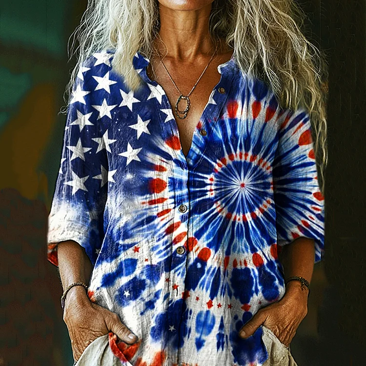 Women's Vintage Independence Day Flag Shirt