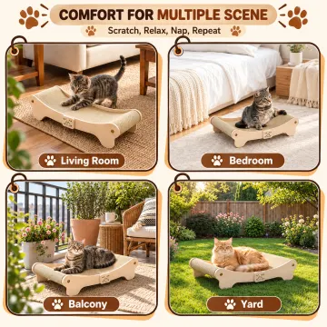 BEBANG Cat Scratcher for Indoor Cats, Curved Natural Sisal Cat Scratching Board with Solid Wood Frame, 2-in-1 Cat Scratcher Bed & Lounge for Large Cats, 23.6 Inch