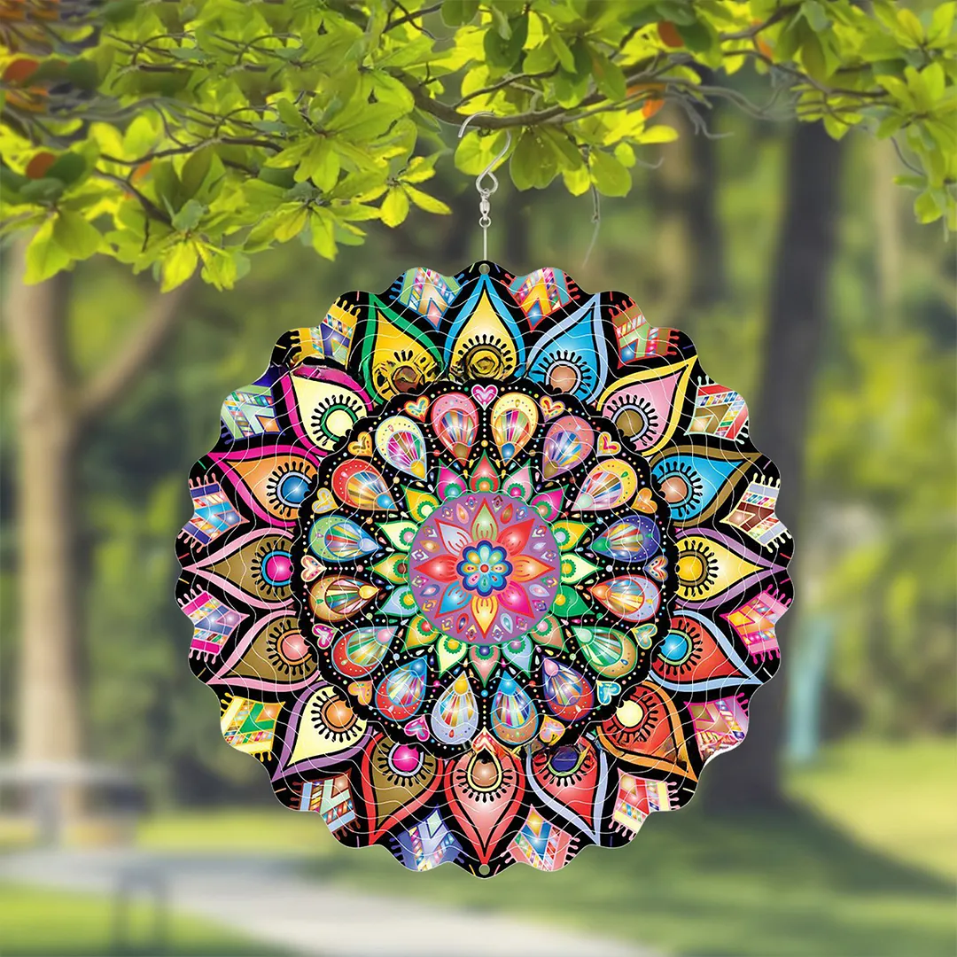 Mandalas Hanging Wind Spinner 360 Degree Rotating 3D Garden Wind Spinners 10-Inch Hanging Wind Catcher Art Gift for Home Garden Halloween Christmas (02)