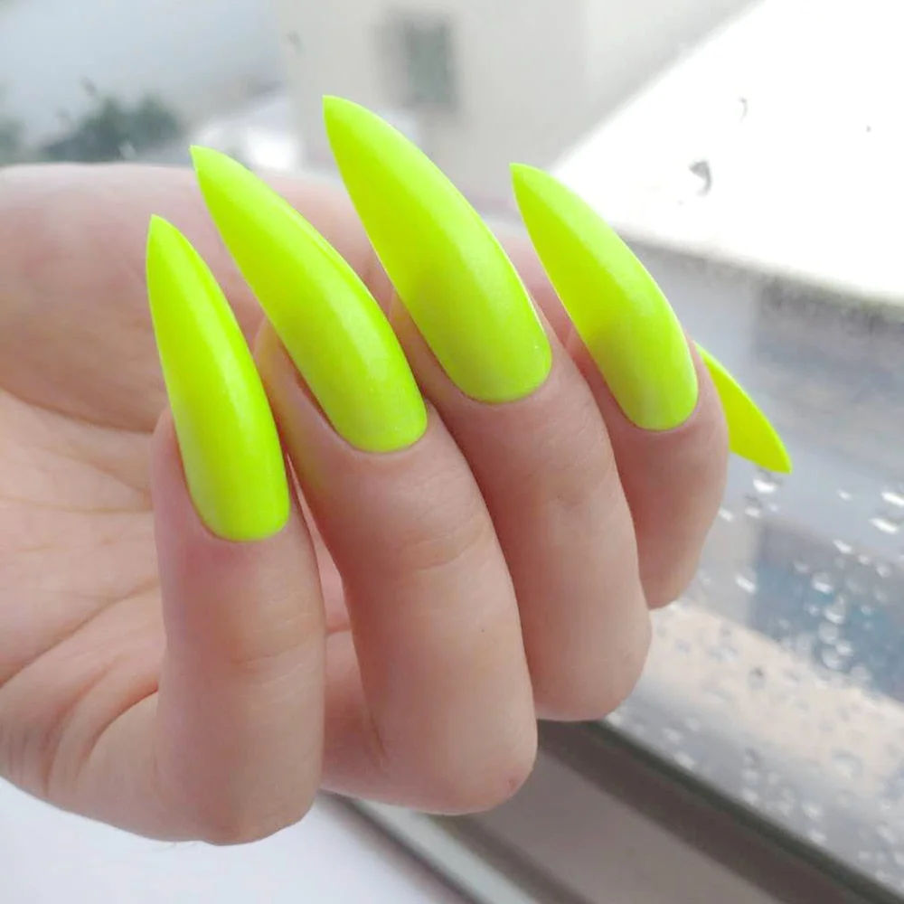 5 Sets Bright Yellow Artificial False Nail Long Stiletto Fake Fingernails For Design DIY Full Cover Salon Tips Manicure Tools-Nail Inspo