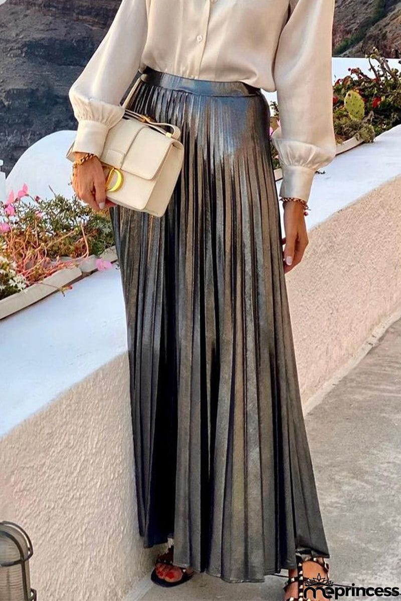 Elegant Solid Fold Sequined High Waist Type A Bottoms
