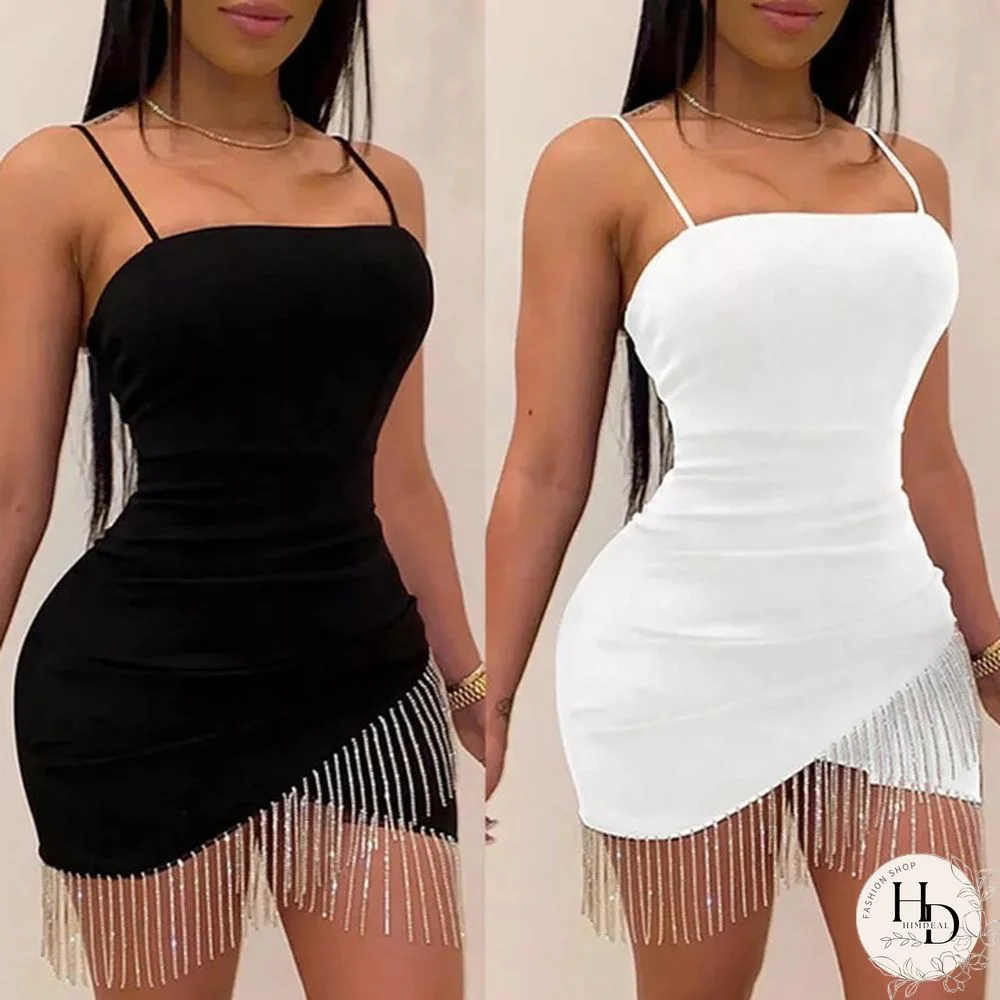 Sexy Dresses Woman Party Night Birthday Tassel Split Sleeveless Bodycon Dress Summer Elegant Short Mini Pencil Dresses