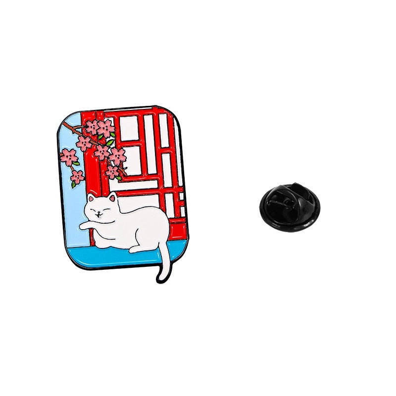 Cartoon Style Oil Painting Cat Landscape Alloy Stoving Varnish Plating Kid’S Unisex Brooches Collar Pin