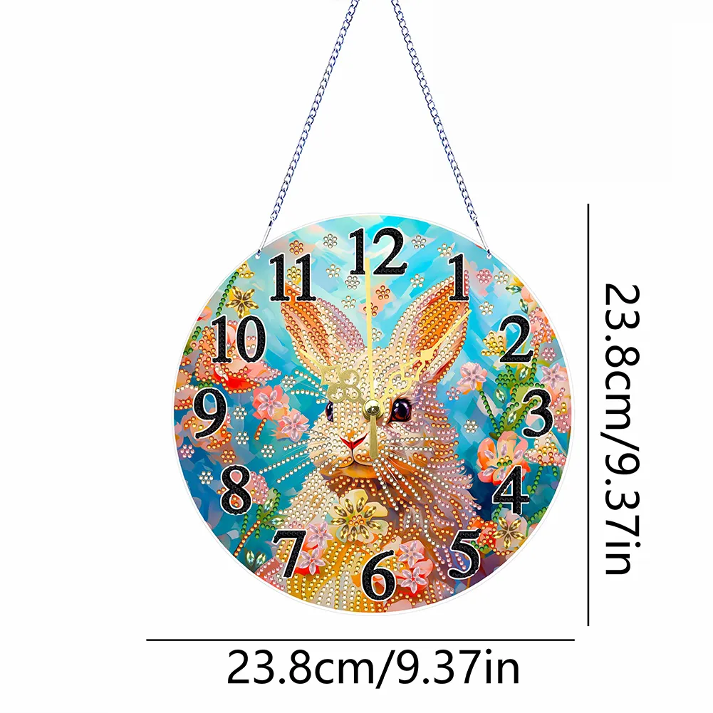 5D DIY Rabbit Acrylic Special Shape Diamond Painting Clock Art Craft for Home Decor