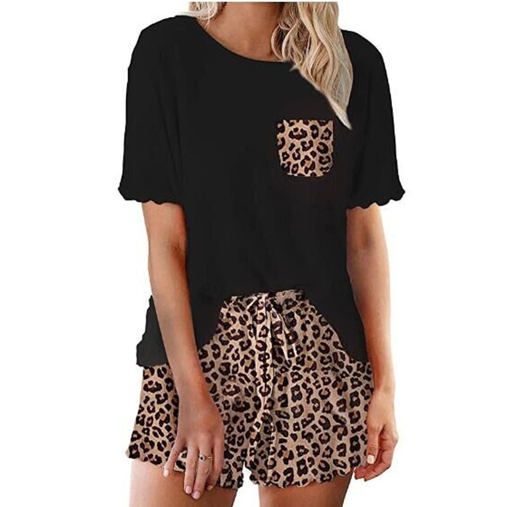 Sleepwear Shorts Set Women Printed Ruffle Short Pajamas Set Short Sleeve Tops Shorts Loungewear Ensemble Pyjama Femme Pajama Set