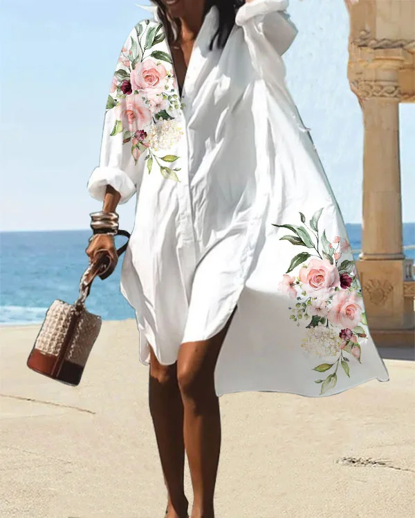 Casual Loose Printed Long Sleeve Shirt - yankia