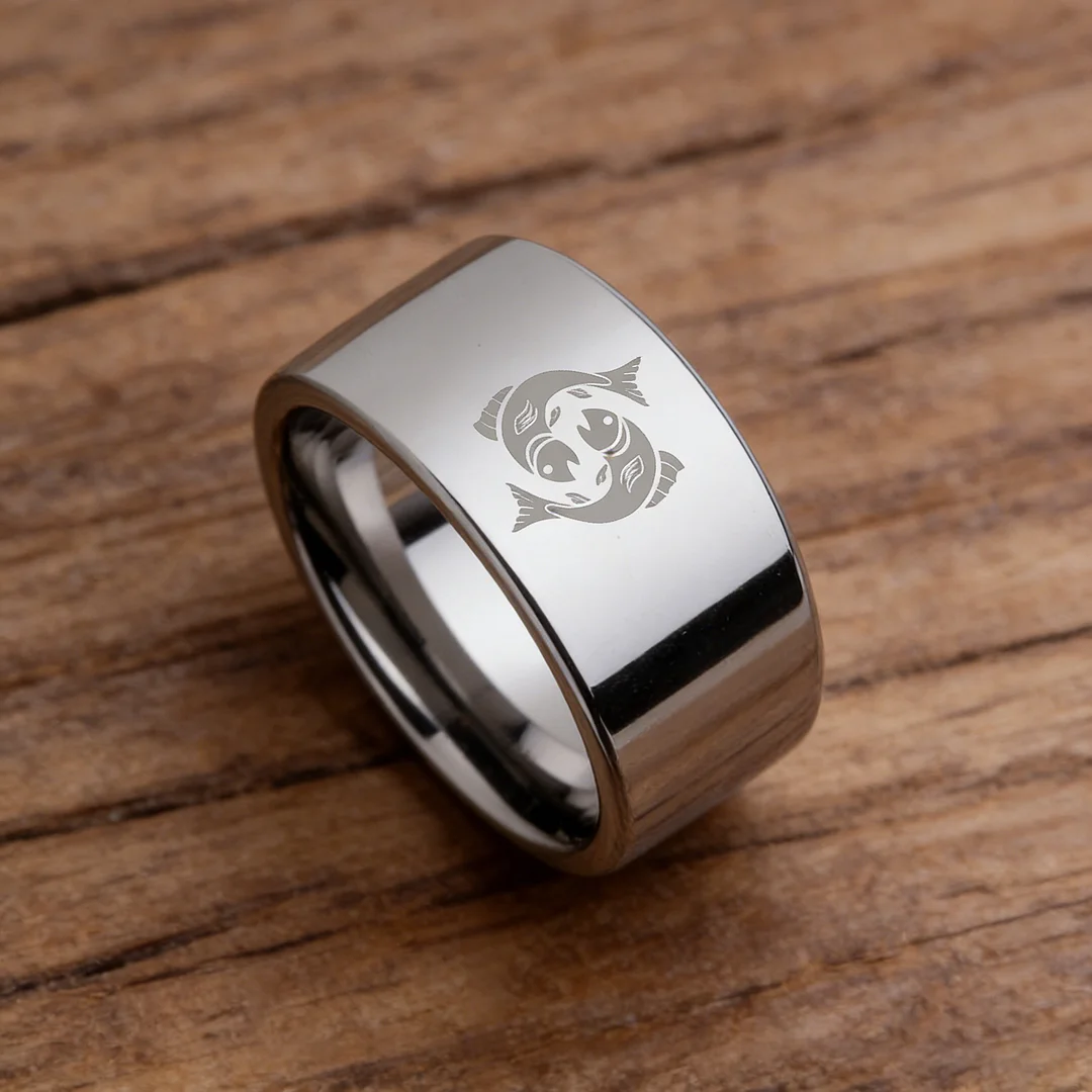 4MM 6MM 8MM 10MM Width Zodiac Pisces Laser Tungsten Carbide Rings Silver Flat Couple Wedding Bands 