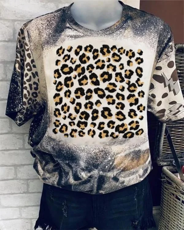 Fuzzy Leopard Print Casual T-shirt