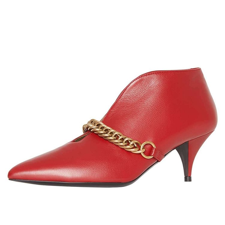 Red Chains Cone Heel Kitten Heel Fashion Boots |FSJ Shoes